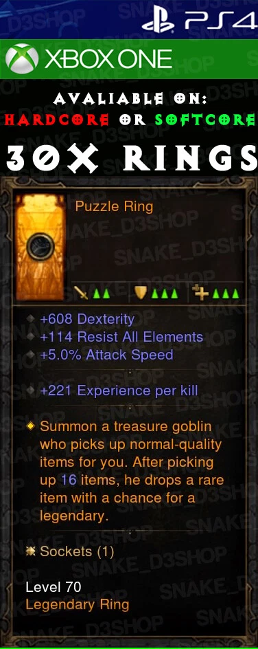 Diablo 3 - PS4 - Xbox One - Puzzle Rings Bundle - Goblin Rift Opener - Image 1 of 1
