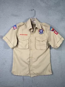 Boy Scouts of America Uniform Shirt Youth Medium Beige Vented Microfiber Poly - Picture 1 of 13