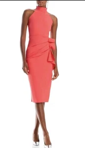 Chiara boni la petite rob Sleeveless Ruffle Sheath Dress Corallo Size 16 New - Picture 1 of 3