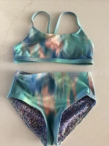 Athleta Girl Swimsuit Size Small 7/8 Bikini Top and Bottoms Blue Reversible - Picture 1 of 5