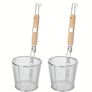2 Pack Pasta Strainer Basket Stainless Steel Mesh Pasta Strainer with Wooden ... - Picture 1 of 8