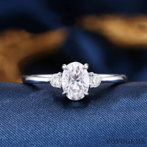 2 Carat Oval Cut Moissanite Solitaire Engagement Ring Solid 14K White Gold VVS1 - Picture 1 of 9