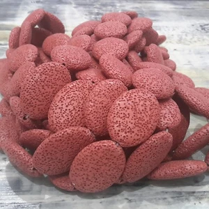 Natural Lava Beads Flat Oval 32x24mm Indian Red 12pce Free Postage Oz Seller - Picture 1 of 3