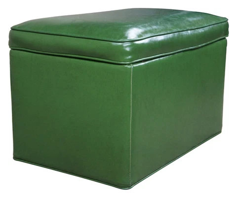 Mid Century Modern Green Vinyl Rectangular Storage Ottoman Footstool Bench Retro Cover