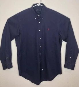 ralph lauren polo blue label mens button up dark blue 100% Cotton Made Mauritius - Picture 1 of 6