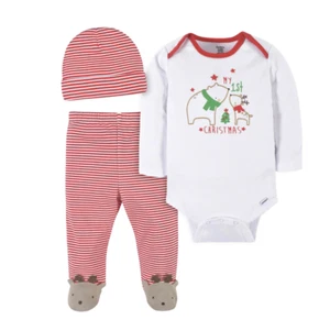 Christmas 3 Piece My First Christmas Outfit Baby Boy or Girl Gerber NWT Newborn - Picture 1 of 1