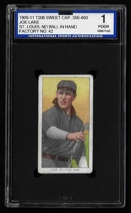 JOE LAKE T206 Sweet Caporal 350-460 Factory 42 St. Louis, No Ball ISA 1 POOR - Picture 1 of 2