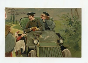 Car Antique With Drivers. Gaufré. Embossed. Old Car - Picture 1 of 2
