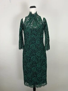 MOSS & SPY Emerald Green Lace Cutaway Shoulder Knee Length Dress - Size 12 - Picture 1 of 14
