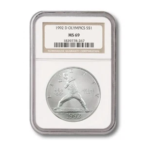 USA Modern Commemorative Silver Dollar- Olympics Baseball $1 1992D NGC MS-69 - Picture 1 of 3
