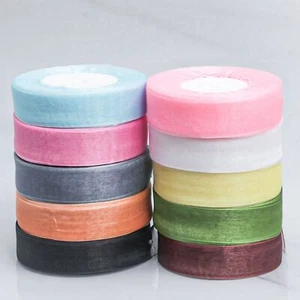 50 Yards 1" 25mm Sheer Organza Shimmer Chiffon Tulle Ribbons Bows Wedding Craft - Picture 1 of 23