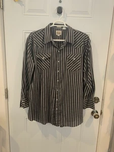Ely Cattleman LS Shirt Mens Pearl Snap 3XL Button Up Striped Black/white/red - Picture 1 of 3