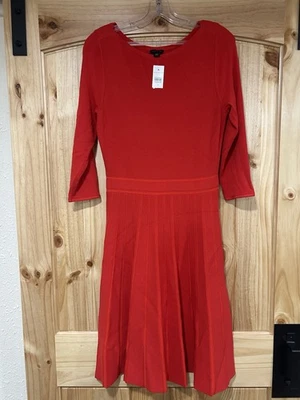 NWT Ann Taylor Red Pleated Fit Flare Knit Dress Holiday Preppy Cocktail Classy M - Image 1 of 4