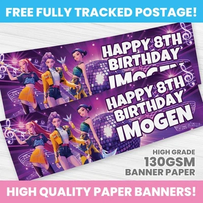 KPOP BANNER PERSONALISED ANY NAME PHOTO DEMON HUNTERS PARTY BANNERS - Image 1 of 2