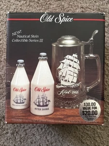 JUEGO DE REGALO DE ESPECIAS ANTIGUAS VINTAGE 1990 After Shave, Colonia y piedra de vidrio náutico - Imagen 1 de 5