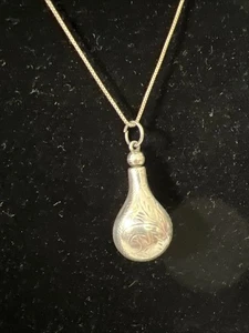 Vintage Sterling Silver 925 Etched Design Perfume Dabber Pendant 18” Chain - Picture 1 of 8