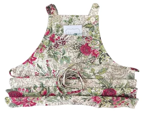 APRIL CORNELL - MERRY ANTIQUE  CREAM RED XMAS FLORAL PINE PRINT - APRON - NEW - Picture 1 of 3