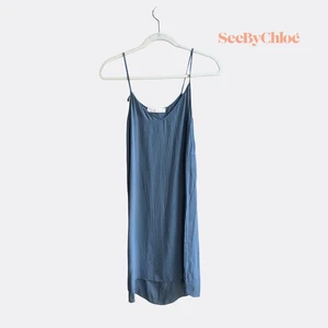 SEE by CHLOE Sheer blue Tan Slip Minimalist Sheer Cotton Dress Short Sz 34 - Picture 1 of 4