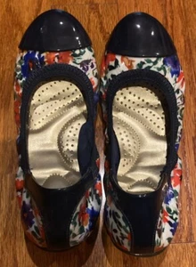 DEXFLEX MULTI-COLOR BALLERINA FLATS SIZE 7 Navy Flowers - Picture 1 of 8