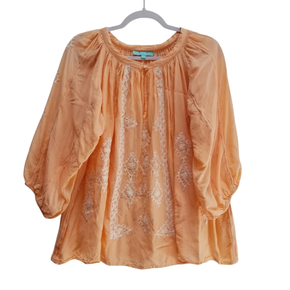 Blusa Melissa Odabash Coverup OS Talla Única Mujer Melocotón Bordado Agujero para Llaves Foto 1 de 4