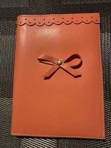 A6 ecd Genuine Split Leather Orange Notebook Cover Scallops and Bow Decoration - Picture 1 of 4