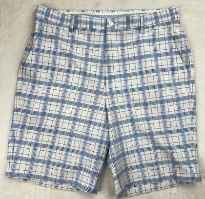 Shorts de golfe masculino FOOTJOY FJ Performance 36 Pro stretch chinos branco azul xadrez - Imagem 1 de 4