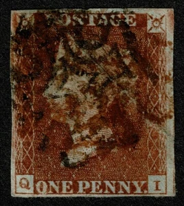1841 1d Red Pl 9 QI RED & BLACK MALTESE CROSSES Fine Used Cat. £2,500.00 - Picture 1 of 1