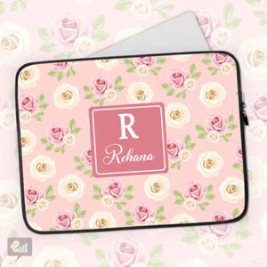 Personalised Roses Flowers Laptop Case Ladies Pink Floral Cover Sleeve Bag Gift - Picture 1 of 2