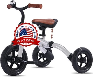 Triciclo para niños pequeños con asiento ajustable y pedal extraíble plateado US - Picture 1 of 8