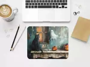 Ghost & Cat Oil Paint Look Mouse Pad - Picture 1 of 2