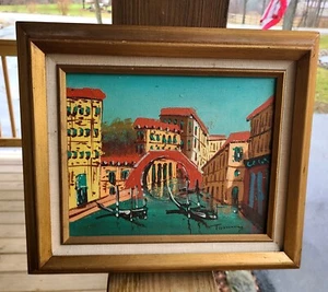 Vintage Retro Painting On Board Italy Venice Water Scene Signed Tommy 14" x 12" - Picture 1 of 5