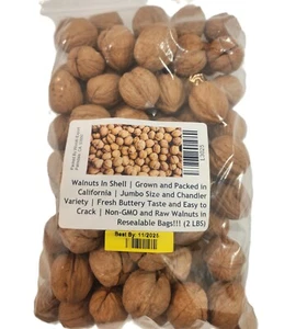 Walnuts in Shell Fresh Buttery Taste Easy to Crack California 2 Pounds bag - Picture 1 of 3