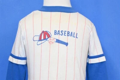 vtg 80s BASEBALL CAP BAT PINSTRIPE LAYERED LONG SLEEVE JERSEY t-shirt TODDLER 3T - Image 1 of 4