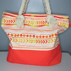 Thirne Canvas Beach Bag Womens Orange Shoulderbag Summer Tote Rope Handles Zip
