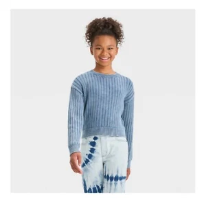 Girls' Wide Ribbed Pullover Sweater - art class™ Blue S 6/7 - Picture 1 of 1