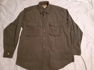 Vintage Woolrich Button Down Shirt M Green Long Sleeve Made In Hong Kong - Picture 1 of 9