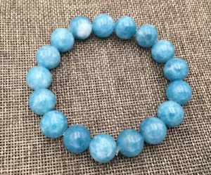 Natural 12mm Blue Larimar Gemstone Round Beads Water Pattern Bracelet 7.5" AAA - Picture 1 of 2