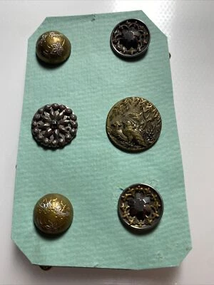 Victorian Era Vintage 6 Button￼s LOT Birds Flowery Design 2 Pairs 2 Differen zau - Image 1 of 3