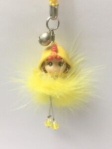 Handmade Yellow Feather Puff Chick Chicken Hen Mascot Cell Phone Bag Charm