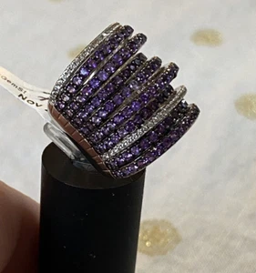 Colleen Lopez Sterling Silver Amethyst & White Zircon Multi Row Ring HSN NWT - Picture 1 of 12