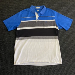 Vintage Munsingwear Polo Shirt L Striped Black Blue Pocket Made in USA - Picture 1 of 7