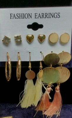 Juego de 6 pares de pendientes de moda (estud, aro, colgante) Foto 1 de 4