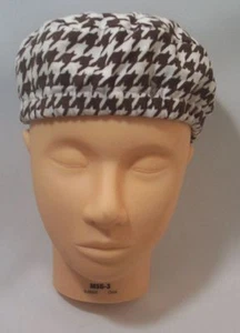 Boy Toddler Newsboy Cap Brown & White houndstooth Print Fabric Round Lined Hat - Picture 1 of 5