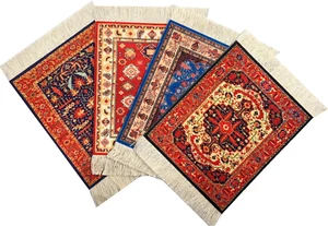 Set of 4 Rug Table Coasters – Persian Design Fabric Carpet Drink Mats - Picture 1 of 12