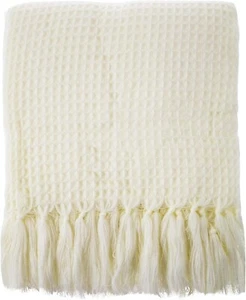 Waffle Weave Fringed Throw Blanket – 50" x 60", Soft Acrylic, 2 Colors Available - Picture 1 of 10