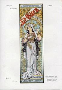 LICHT Pluma y Lapiz LE SUEZ ZIGARETTENPAPIER Original Lithographie 1901 JUGENDSTIL - Bild 1 von 1