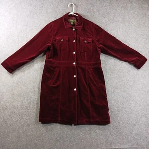 Eddie Bauer Jacket Womens Petite Large Red Velvet Button Overcoat Lined - Picture 1 of 8