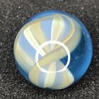 Handmade Art Glass Marble 1.2" Ribbon Cane Twist Over Blue Backing Contemporary