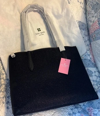 Kate Spade Tote Glitter Fabric K4626 Black New With Tags Dust Bag - Image 1 of 4
