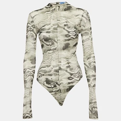 Mugler Grey Camouflage Print Mesh Bodysuit L - Image 1 of 4